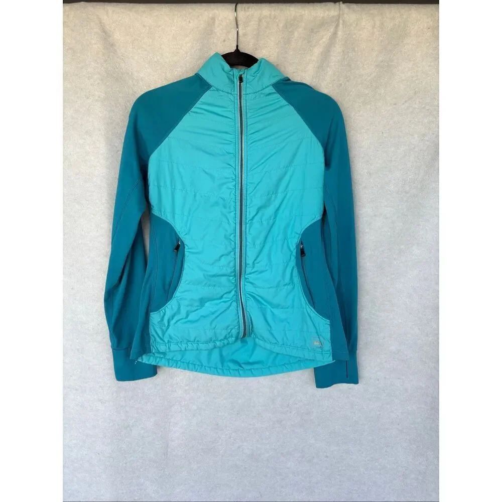 REI Women’s Hybrid Puffer Jacket Teal Sz M Full Zip Lightweight Stretch Outdoor